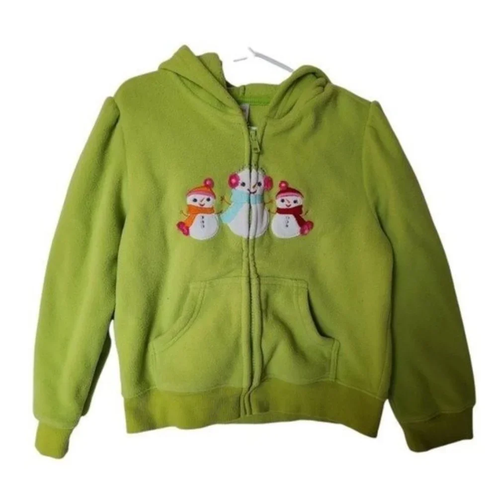 Gymboree Snowman Microfleece Hoodie Cozy Cutie Girls Size S Small 5 6 Years Gree